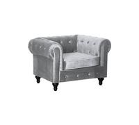 Fauteuil Chesterfield Velours Aliza - 111 x 82 x 70 cm - Gris