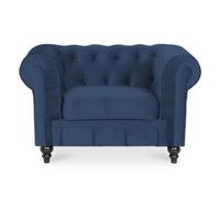 Fauteuil Chesterfield velours Altesse Bleu foncé