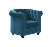 Vente-unique - Fauteuil Chesterfield - Velours Bleu Canard