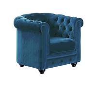 Fauteuil CHESTERFIELD - Velours bleu canard