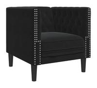 Fauteuil Chesterfield Velours Noir | Assise rembourree, Dossier capitonne, Accoudoirs tuftes, Pieds robustes, Confort salon