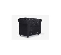 Vente-unique - Fauteuil Chesterfield - Velours Noir et Boutons Effet Cristal
