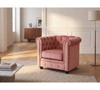 Vente-unique - Fauteuil Chesterfield - Velours Rose Pastel