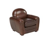 Fauteuil club 100% cuir vieilli BAUDOIN - Marron