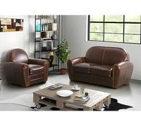 Fauteuil Club en Cuir Vieilli Baudoin - Chocolat