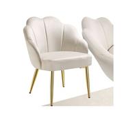 Chaise - TECTAKE - Fauteuil cocktail HELLEN en velours avec dossier en forme de coquillage, 66 x 62 x 80,5 cm - Crème/Or
