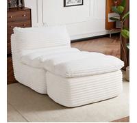 Fauteuil Compressé 1 Place Style Bean Bag Confortable, design ergonomique avec repose-pieds, mousse mémoire haute densité, beige
