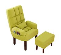 Fauteuil confortable avec pieds en bois, design ergonomique, chaise de travail en lin respirant avec dossier inclinable, couleur verte