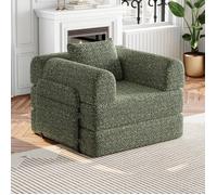 Fauteuil Convertible 1 Place - 94x91 4x69 8cm - Chauffeuse Lit Chenille 3 Cadres Acier Poche Accoudoir Antidérapant - Vert