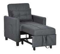 HOMCOM Fauteuil Convertible 1 Place 3 en 1, Fauteuil lit avec Dossier réglable en 3 Positions, Oreiller Inclus et 2 Poches latérales, canapé-lit 1 Place pour invités, Salon, Bureau, Gris