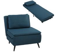 Fauteuil convertible 1 place - HOMCOM - clic-clac 3 en 1 - dossier réglable oreiller assise large - lin - 75x88x78cm - bleu