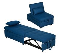 HOMCOM Fauteuil Convertible 1 Place Fauteuil lit chauffeuse 1 Place Multifonction 3 en 1 avec Dossier réglable, siège rembourré et Oreiller, canapé-lit pour Salon, Chambre, Bureau à Domicile, Bleu