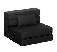 HOMCOM Fauteuil Convertible 1 Place 3 en 1, Fauteuil lit Pliant, chauffeuse 1 Place en Lin avec Large Assise, Coussin Inclus, Matelas Pliable 210 cm pour invités, Salon, Petit Espace, Noir