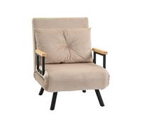 Fauteuil convertible 3 en 1 chauffeuse lit dossier réglable coussin accoudoirs bois velours beige