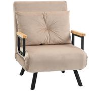 HOMCOM Fauteuil Convertible 1 Place, Fauteuil-lit chauffeuse 3 en 1 avec Dossier réglable 5 Positions, Oreiller, siège rembourré, Tissu Aspect Velours, canapé-lit pour invités, Salon, Bureau, Beige