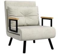 HOMCOM Fauteuil Convertible 1 Place, Fauteuil-lit chauffeuse 3 en 1 avec Dossier réglable 5 Positions, Oreiller, siège rembourré, Tissu Aspect Velours, canapé-lit pour invités, Salon, Bureau, crème