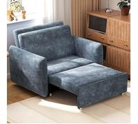 Fauteuil convertible 3 en 1 en velours bleu-gris, canapé lit une place extensible avec assise coulissante