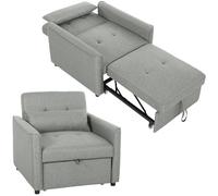 Fauteuil convertible 3 en 1 HOMCOM Fauteuil convertible avec fonction lit, dossier réglable, assise large, coussin lombaire, canapé-lit aspect lin pour salon, appartement, gris