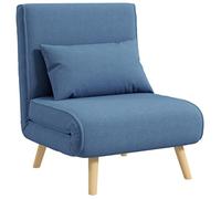 HOMCOM 3 en 1 Fauteuil Convertible 1 Place, Fauteuil lit et chauffeuse - Dossier inclinable 5 Niveaux et Oreiller Inclus, siège rembourré - pour Bureau, Salon, Chambre à Coucher, Bleu