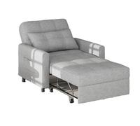 Fauteuil Convertible - Bealife - Canapé 1 Place -Lin Gris - Couchage 70x190cm - Chaise Longue - Coussin - Réglable - Rangement