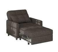 Fauteuil Convertible - Bealife - Canapé 1 Place -Lin Gris Foncé - Couchage 70x190cm - Chaise Longue - Coussin - Réglable - Rangement