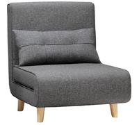 Fauteuil Convertible - Bealife - Canapé Lit - 1 Place - Tissu Lin Gris Foncé - 1 Coussin - Réglable 6 Positions