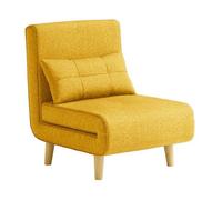 Fauteuil Convertible - Bealife - Canapé Lit - 1 Place - Tissu Lin Jaune Moutarde - 1 Coussin - Réglable 6 Positions - 72 x 180 cm