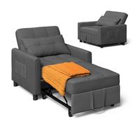 Fauteuil Convertible - Bealife - Fauteuil-lit - Canapé 1 Place - Lin Gris Foncé - Chaise Longue - Coussin - Réglable - Rangement
