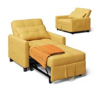 Fauteuil Convertible - Bealife - Fauteuil-lit - Canapé 1 Place - Lin Jaune Solaire - Chaise Longue - Coussin - Réglable - Rangement