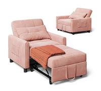 Fauteuil Convertible - Bealife - Fauteuil-lit - Canapé 1 Place - Lin Rose poudré - Chaise Longue - Coussin - Réglable - Rangement