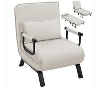 Fauteuil convertible beige - WOLTU - Convertible 3 en 1 - 65x75x78 cm - Revêtement en lin - Dossier réglable - Avec Oreiller