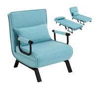 Fauteuil convertible bleu - WOLTU - Convertible 3 en 1 - 65x75x78 cm - Revêtement en lin - Dossier réglable - Avec Oreiller