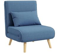 Fauteuil Convertible Design Scandinave - Fauteuil Relax Chauffeuse - Dossier Inclinable Réglable, Coussin - Bois Tissu Bleu Bleu
