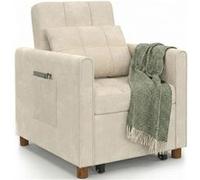 IDMarket - Fauteuil Convertible Emile lit d'appoint 1 Place 69 x 170 cm Tissu Chenille Beige