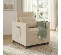 Fauteuil convertible EMILE lit d'appoint 1 place tissu chenille beige
