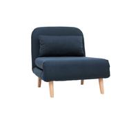Fauteuil convertible en tissu bleu foncé et bois clair amiko