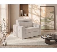 Fauteuil convertible express en velours côtelé beige - Couchage à lattes larges 70 cm - Matelas 18 cm VIZIR