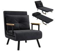 Fauteuil Convertible 3 En 1 Chauffeuse Lit Dossier Réglable Coussin Accoudoirs Bois Velours Noir Noir