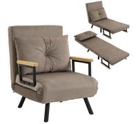 Fauteuil convertible 3 en 1 chauffeuse lit dossier réglable coussin accoudoirs bois velours gris Gris G