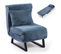 Makika Fauteuil Convertible Lit Tissu Bouclette Lea Pliable 4en1 - Dossier réglable 5 Positions - Oreiller Inclus - Jusqu'à 200 kg - Chauffeuse Rembourrée Canapé Salon Bureau Chambre en Bleu