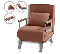 Makika Fauteuil Convertible Lit TED Pliable 3en1 avec Accoudoirs - Dossier réglable 5 Positions - Oreiller Inclus - Jusqu'à 200 kg - Chauffeuse Rembourrée Canapé Salon Bureau Chambre en Brun