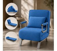 Makika Fauteuil Convertible Lit TED Pliable 3en1 avec Accoudoirs - Dossier réglable 5 Positions - Oreiller Inclus - Jusqu'à 200 kg - Chauffeuse Rembourrée Canapé Salon Bureau Chambre en Bleu
