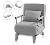 Makika Fauteuil Convertible Lit TED Pliable 3en1 avec Accoudoirs - Dossier réglable 5 Positions - Oreiller Inclus - Jusqu'à 200 kg - Rembourrée Canapé Salon Bureau Chambre en Gris
