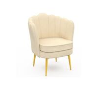 Idmarket Fauteuil Coquillage Adella Crème En Velours Pieds Dorés Beige
