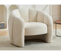 Fauteuil coquillage en tissu chenille beige DELIPO