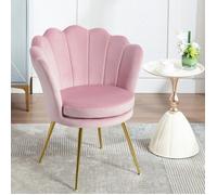 Fauteuil coquillage en velours rose - WOLTU - Dossier en forme de pétale - Pieds en Métal - Coussin épais