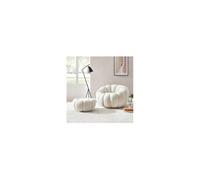 Fauteuil coquillage + pouf en tissu bouclette blanc - SHERPA