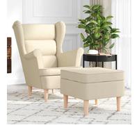 Fauteuil - Crème - Tissu 100% polyester - 1 place - Avec repose-pieds