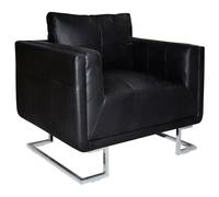 Fauteuil Cube Avec Pieds Chromés Noir Similicuir Noir