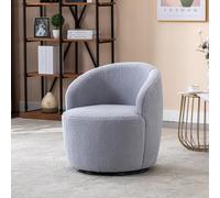 Fauteuil d'accent pivotant en tissu peluche doux avec chaise tonneau et anneau en métal revêtu par poudre noire, gris clair